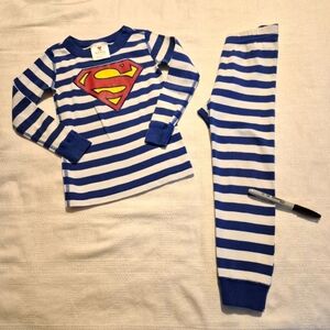 Hanna Andersson boys Superman size 4 blue & white stripe pajamas GUC